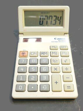 Vintage Canon TS-84H Calculator Tilt Display Solar Powered Beige Tan Gray WORKS
